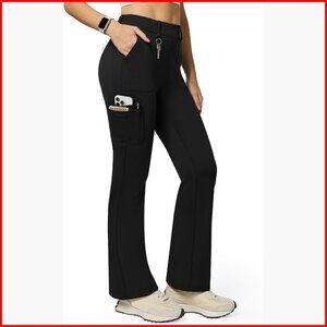 High Waist Stretch Cargo Pants Bootcut Flare Leggings 6 Pockets Yoga Work